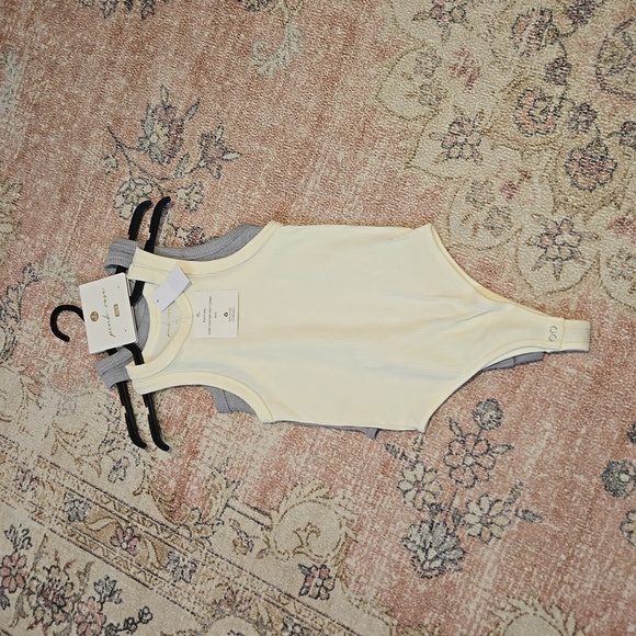 Pink Rose 2 Pack Cream & Gray Snap Crotch Ribbed Thong Bodysuits - Size XS/S - Picture 1 of 7